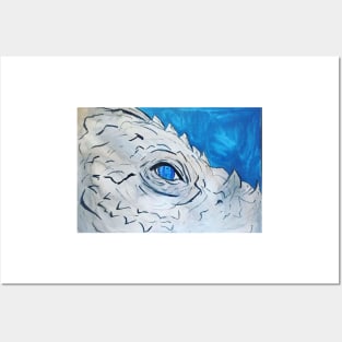 Grey and metallic blue fantasy dragon Posters and Art